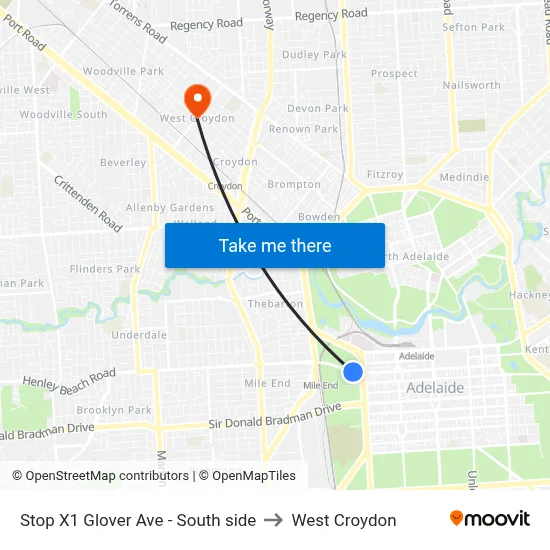 Stop X1 Glover Ave - South side to West Croydon map