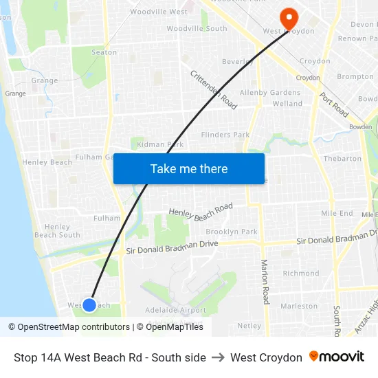 Stop 14A West Beach Rd - South side to West Croydon map