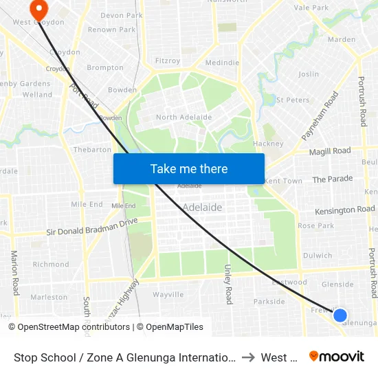 Stop School / Zone A Glenunga International High School Conyngham St to West Croydon map
