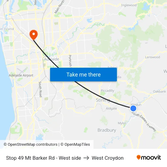 Stop 49 Mt Barker Rd - West side to West Croydon map