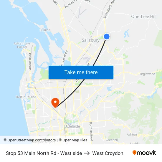 Stop 53 Main North Rd - West side to West Croydon map