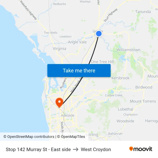 Stop 142 Murray St - East side to West Croydon map