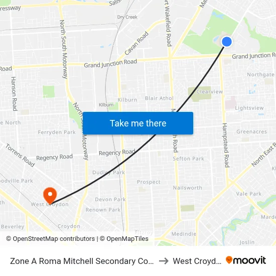 Zone A Roma Mitchell Secondary College to West Croydon map