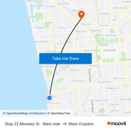 Stop 22 Moseley St - West side to West Croydon map