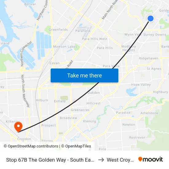 Stop 67B The Golden Way - South East side to West Croydon map