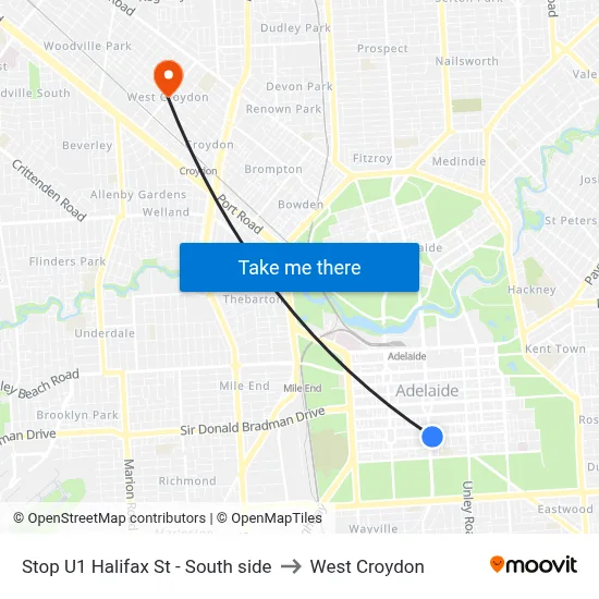 Stop U1 Halifax St - South side to West Croydon map