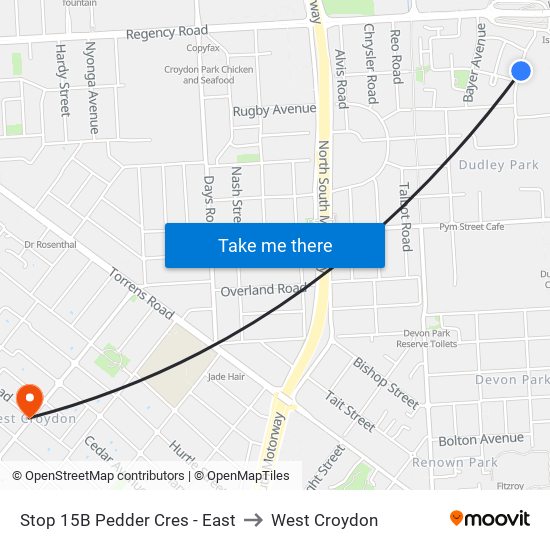 Stop 15B Pedder Cres - East to West Croydon map