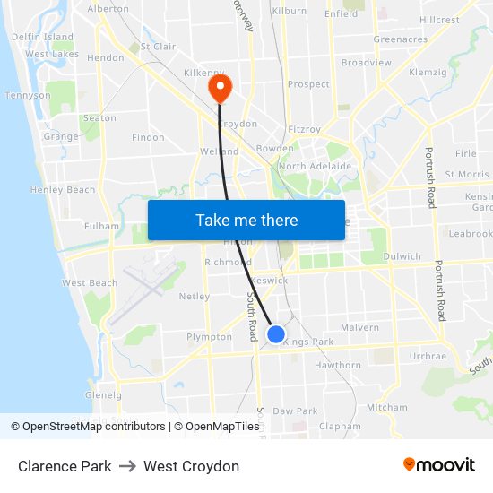 Clarence Park to West Croydon map