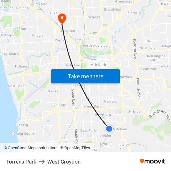 Torrens Park to West Croydon map