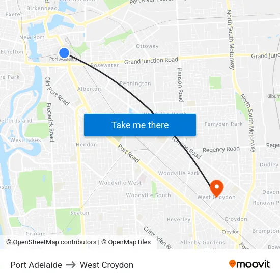 Port Adelaide to West Croydon map