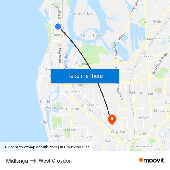 Midlunga to West Croydon map