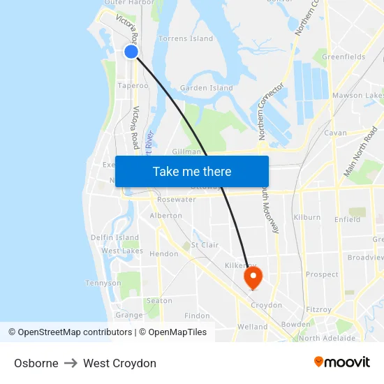 Osborne to West Croydon map