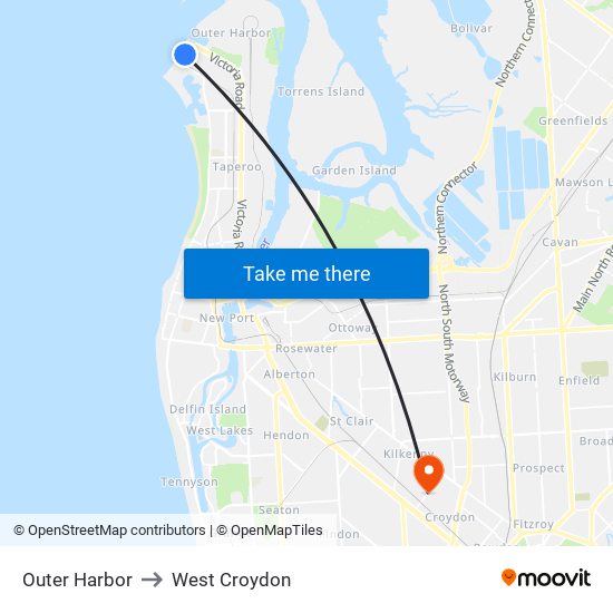 Outer Harbor to West Croydon map