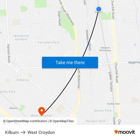 Kilburn to West Croydon map