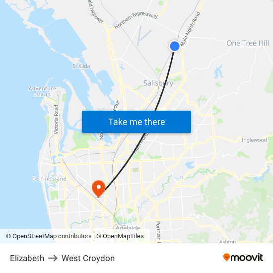 Elizabeth to West Croydon map