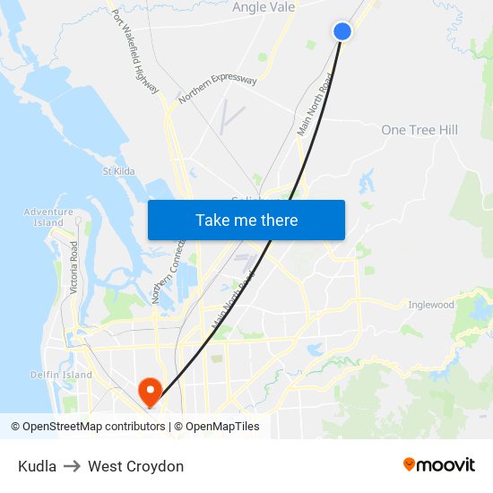 Kudla to West Croydon map