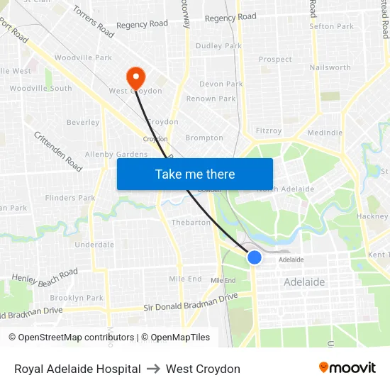 Royal Adelaide Hospital to West Croydon map