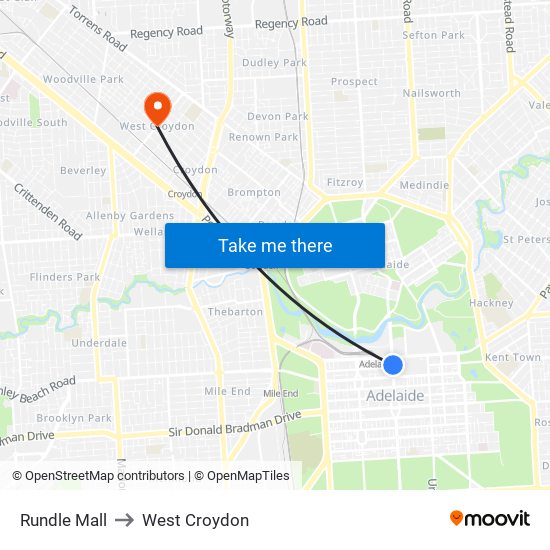 Rundle Mall to West Croydon map