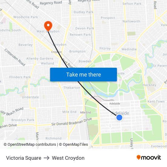 Victoria Square to West Croydon map