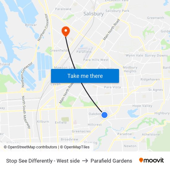 Stop See Differently - West side to Parafield Gardens map