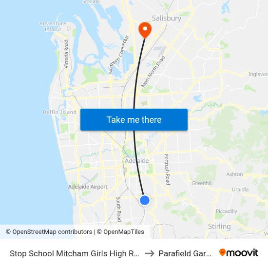 Stop School Mitcham Girls High Rugby St to Parafield Gardens map