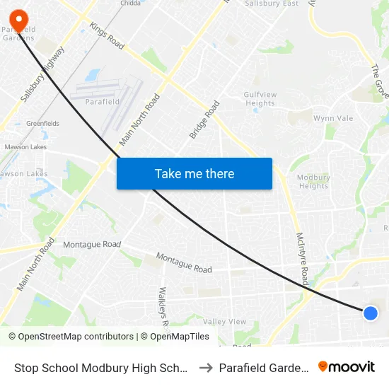 Stop School Modbury High School to Parafield Gardens map