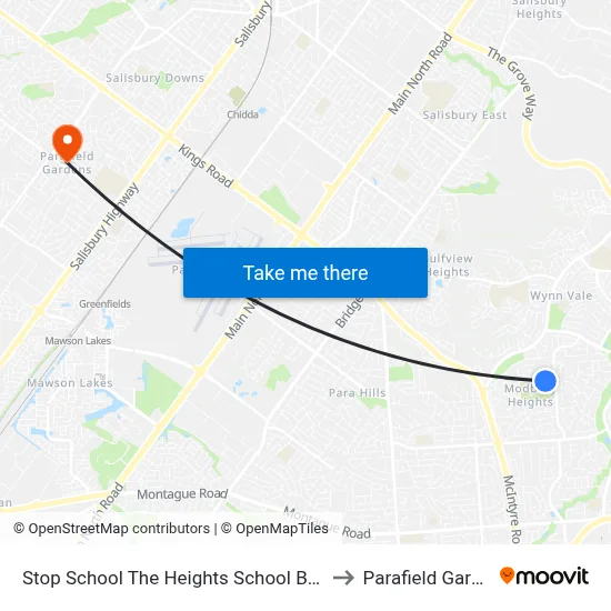 Stop School The Heights School Brunel Dr to Parafield Gardens map