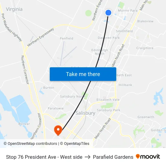 Stop 76 President Ave - West side to Parafield Gardens map