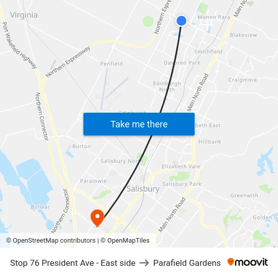 Stop 76 President Ave - East side to Parafield Gardens map