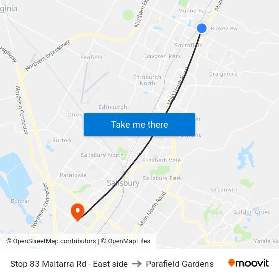 Stop 83 Maltarra Rd - East side to Parafield Gardens map