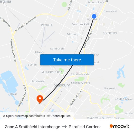 Zone A Smithfield Interchange to Parafield Gardens map