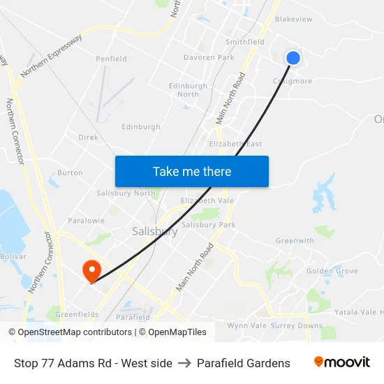 Stop 77 Adams Rd - West side to Parafield Gardens map
