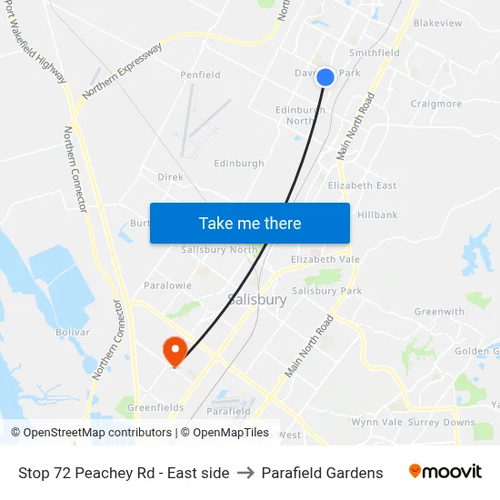 Stop 72 Peachey Rd - East side to Parafield Gardens map