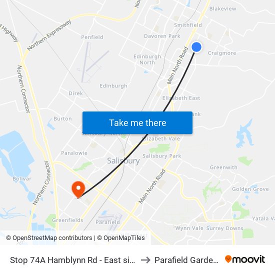 Stop 74A Hamblynn Rd - East side to Parafield Gardens map