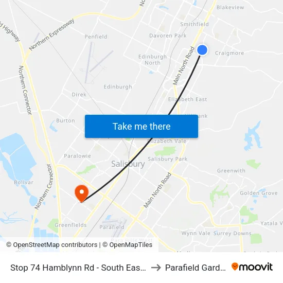 Stop 74 Hamblynn Rd - South East side to Parafield Gardens map