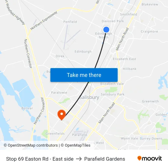 Stop 69 Easton Rd - East side to Parafield Gardens map