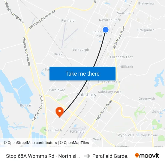 Stop 68A Womma Rd - North side to Parafield Gardens map