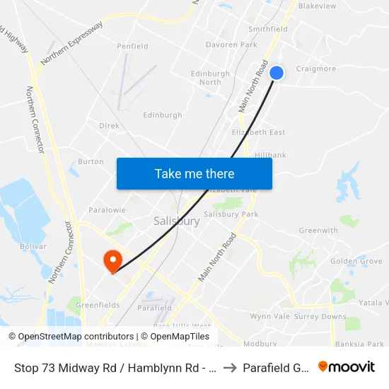 Stop 73 Midway Rd  / Hamblynn Rd - North East side to Parafield Gardens map