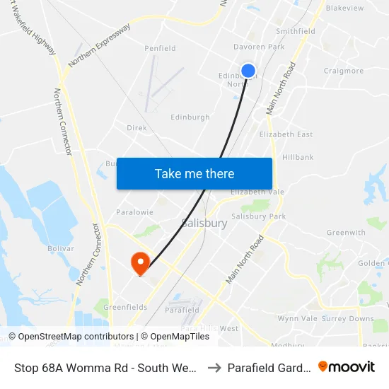 Stop 68A Womma Rd - South West side to Parafield Gardens map