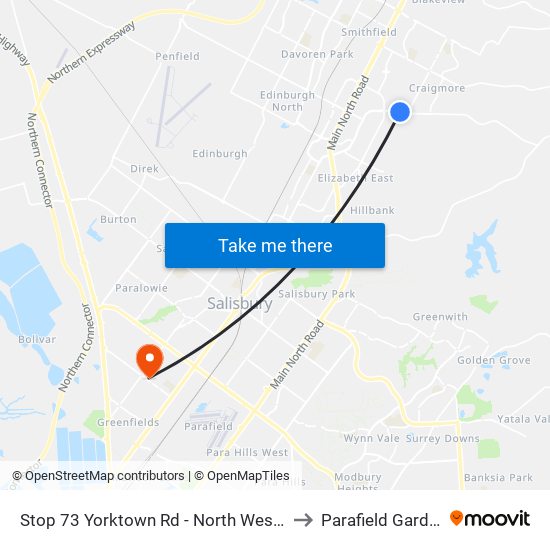 Stop 73 Yorktown Rd - North West side to Parafield Gardens map