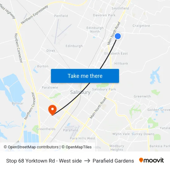 Stop 68 Yorktown Rd - West side to Parafield Gardens map