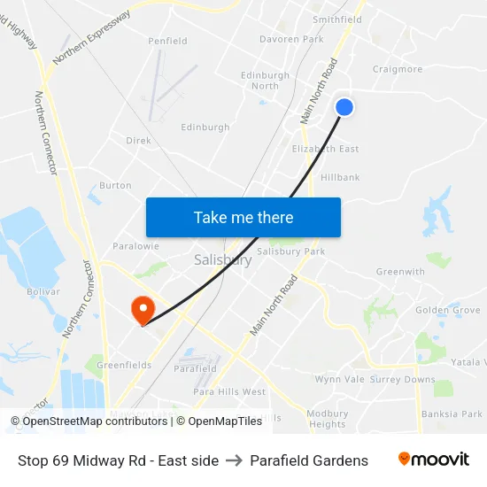 Stop 69 Midway Rd - East side to Parafield Gardens map