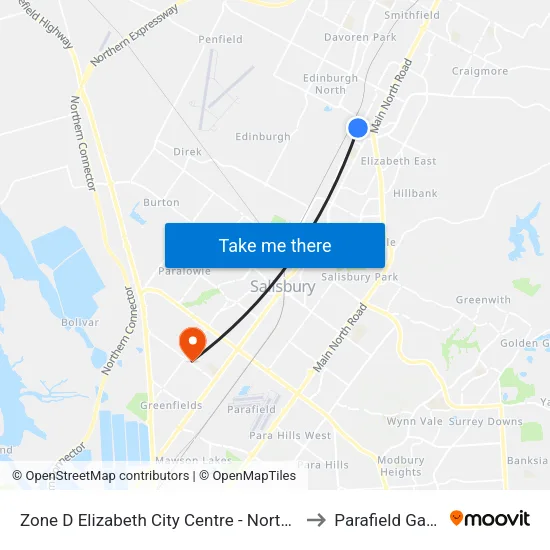 Zone D Elizabeth City Centre - North West side to Parafield Gardens map
