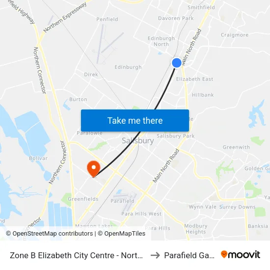 Zone B Elizabeth City Centre - North West side to Parafield Gardens map