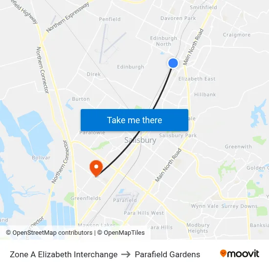 Zone A Elizabeth Interchange to Parafield Gardens map