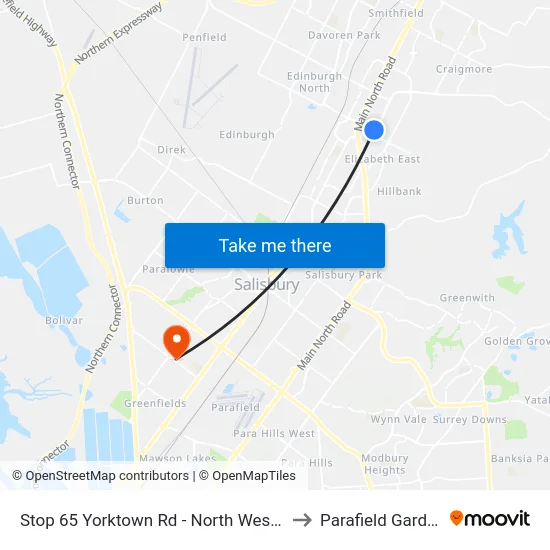 Stop 65 Yorktown Rd - North West side to Parafield Gardens map