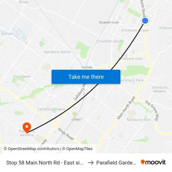 Stop 58 Main North Rd - East side to Parafield Gardens map