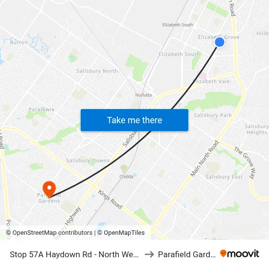 Stop 57A Haydown Rd - North West side to Parafield Gardens map