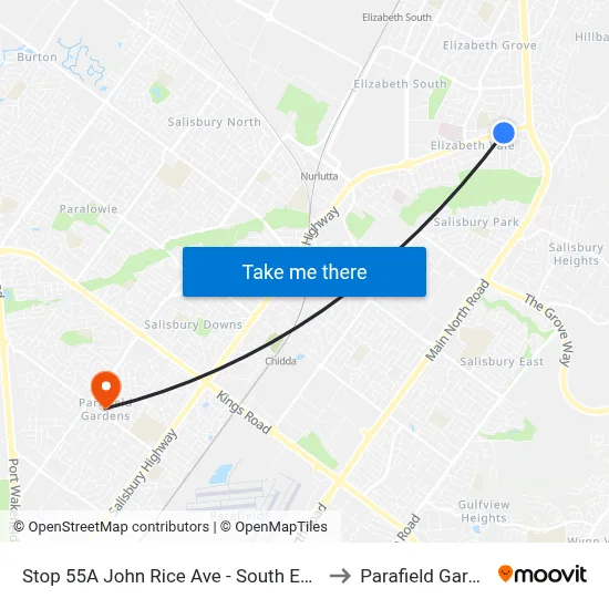 Stop 55A John Rice Ave - South East side to Parafield Gardens map