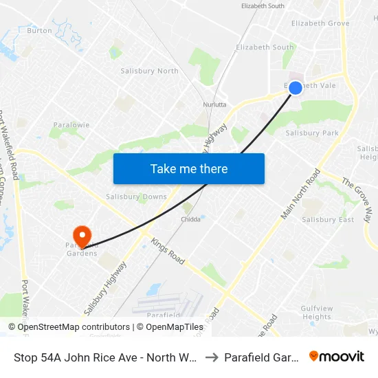 Stop 54A John Rice Ave - North West side to Parafield Gardens map